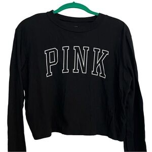 PINK long sleeve black logo cropped t-shirt.  Size XS